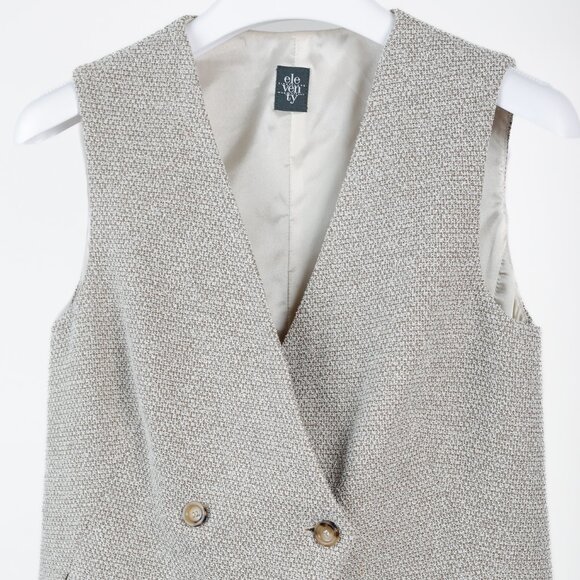 Eleventy Brown Cotton-Blend Tweed Double-Breasted Vest - Picture 3 of 9